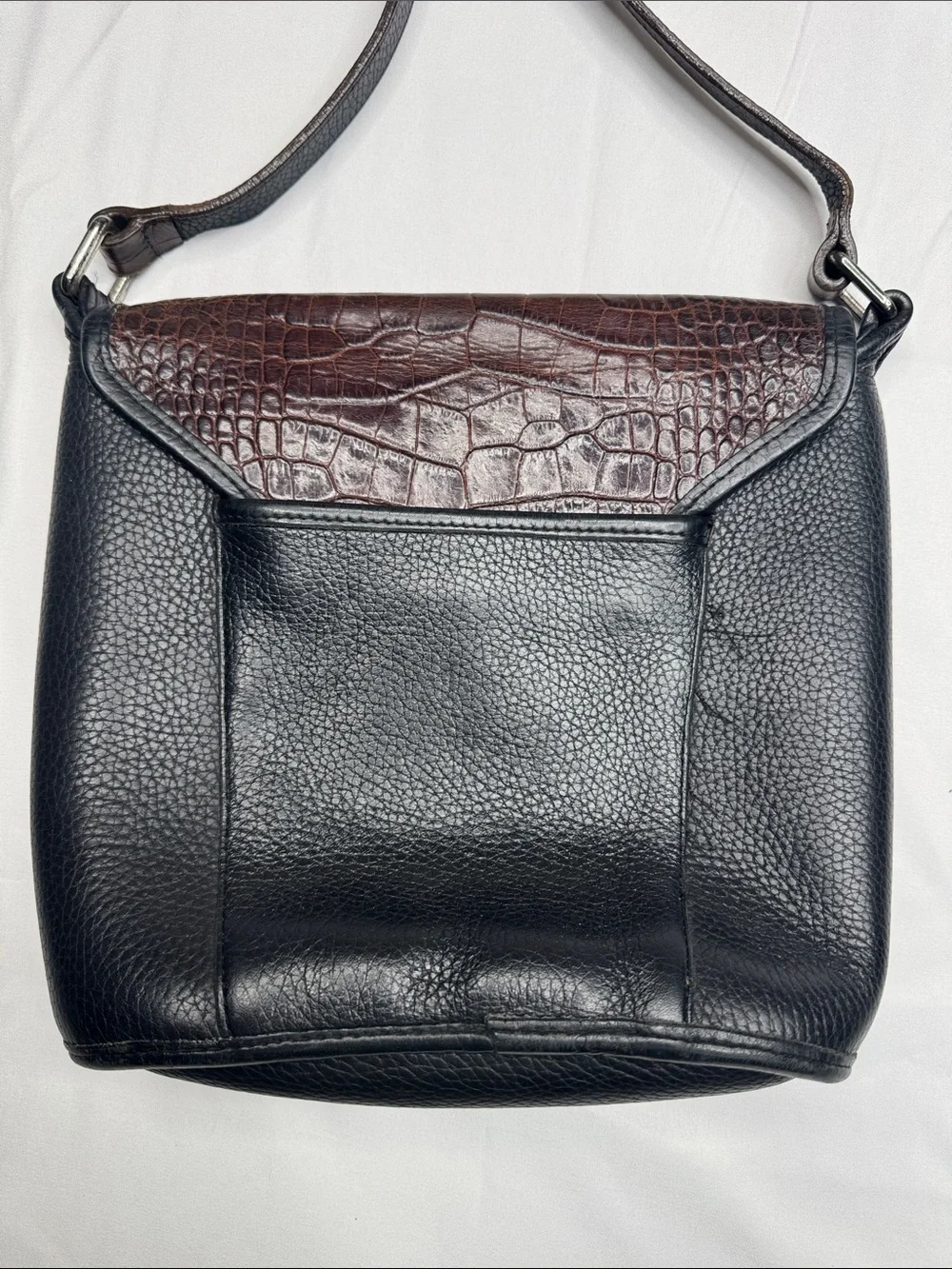 Brighton Brown Black Croc-Embossed Crossbody Bag purse leather crocodile pattern